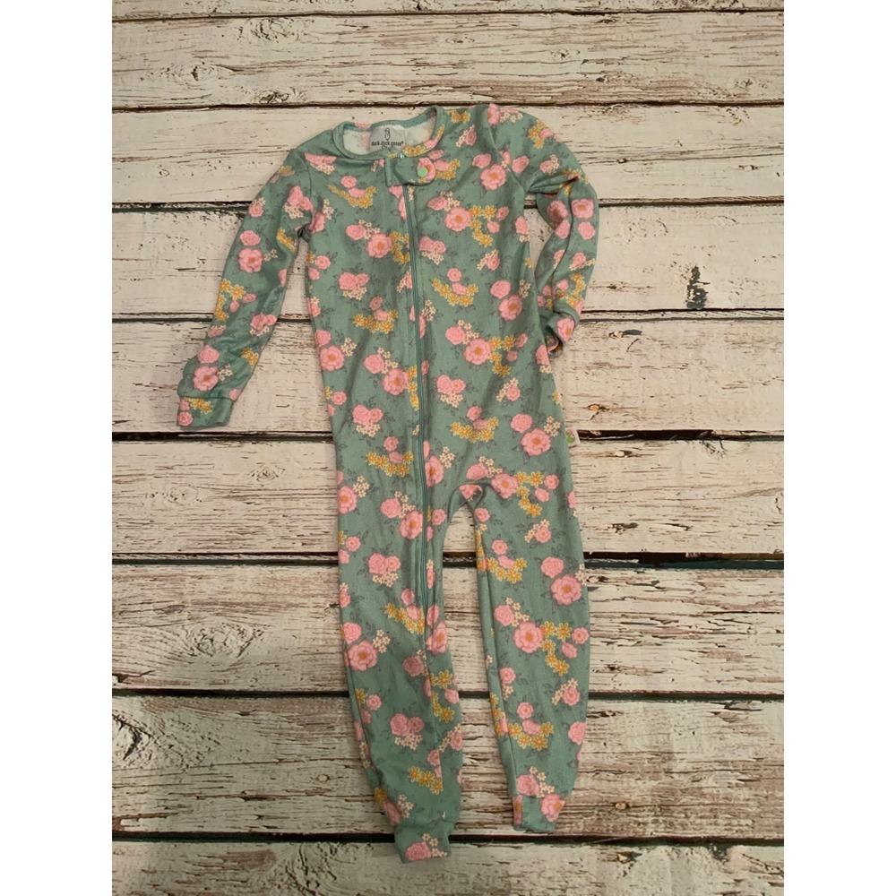 Duck Duck Goose Sleep Girls 3T‎ Floral Pajama Sleeper Sage Green Pink Zip Up